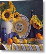Still Life With Sunflowers And Citrus Metal Print