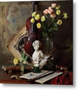Still Life With Violin And Bust Metal Print