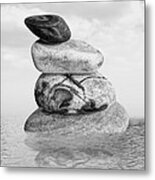 Stones In Water Black And White Metal Print