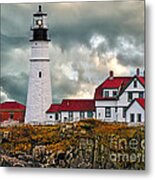 Stormy Portland Head Light Metal Print