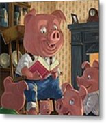 Story Telling Pig With Family Metal Print