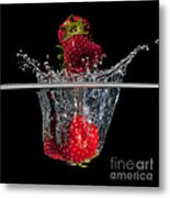 Strawberries Splashing In Water Metal Print