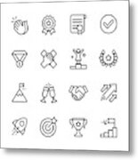 Success Line Icons. Editable Stroke. Pixel Perfect. For Mobile And Web. Contains Such Icons As Applause, Medal, Trophy, Champagne, Startup, Handshake. Metal Print