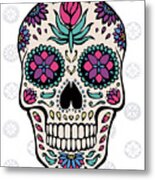 Sugar Skull Iv On Gray Metal Print