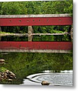Summer Reflections At West Cornwall Covered Bridge Metal Print