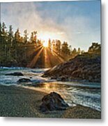 Sun Rises Above Tranquil Ocean Shoreline Metal Print