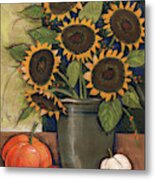 Sunflower Crock Metal Print