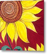Sunflower On Red Metal Print
