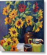 Sunflowers And Yellow Pitcher Metal Print