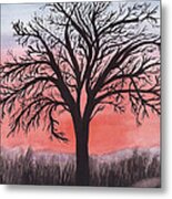 November Sunrise Walnut Tree Watercolor Metal Print