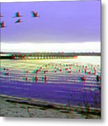 Sunset And Geese - Use Red-cyan 3d Glasses Metal Print