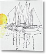 Sunset And Sailboat Reflection Metal Print