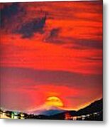 Sunset At Mystical Mount Fuji Japan Crayons Metal Print