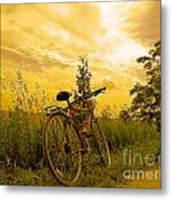 Sunset Biking Metal Print