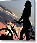 Sunset Cyclist Metal Print