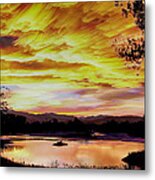 Sunset Over A Country Pond Metal Print