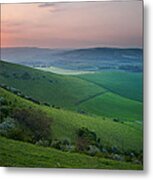 Sunset Over English Countryside Escarpment Landscape Metal Print