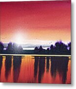 Sunset Over Two Lakes Metal Print