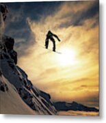 Sunset Snowboarding Metal Poster