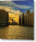 Sunsets On A River Through An Industrial Canyon Metal Print