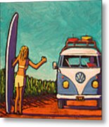 Surfer Girl And Vw Bus Metal Print