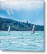 Surfing In Front Of The Alps Metal Print