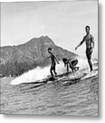 Surfing In Honolulu Metal Print