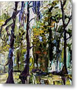 Swamp Morning Cypress Trees Oil Painting Metal Print