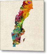 Sweden Watercolor Map Metal Print