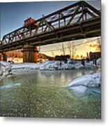Swing Bridge Frozen River Metal Print