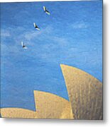 Sydney Opera House With Sacred Ibis Metal Print