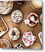 Table With Cakes, Cookies, Cupcakes, Tarts And Cakepops. Metal Print