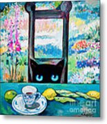 Tea Time Kitty Metal Print