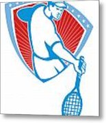 Tennis Player Racquet Shield Retro Metal Print