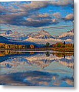 Teton Panoramic Reflections At Oxbow Bend Metal Print