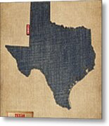Texas Map Denim Jeans Style Metal Print