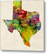 Texas Watercolor Map Metal Print