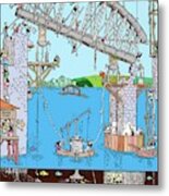 The Building Of Saltwash Bridge By W. Heath Robinson Metal Print