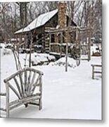 The Historic Gosnell Log Cabin After A Snowfall  Mauldin Sc Metal Print