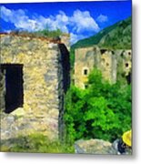 The Old Village And The Yellow Hat Colletta Di Castelbianco Metal Print