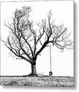The Playmate - Old Tree And Tire Swing On An Open Field Metal Print
