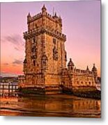 The Tower Of Belem In Lisbon At Sunset Metal Print