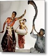 Three Indians Playing Music And Dancing Metal Print