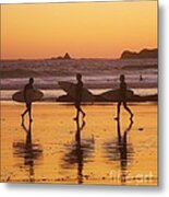Three Surfers At Sunset Metal Print
