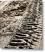 Tractor Tracks In Dry Mud Metal Print