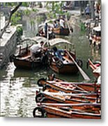 Traditional Wooden Boats In Ancient Metal Print
