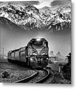 Train In New Zealand In Black And White Metal Print
