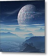 Tranus Alien Planet With Satellite Metal Print