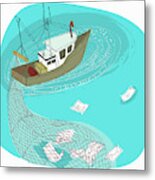 Trawler Boat With Net Phishing Metal Print
