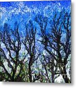 Trees On Blue Night Sky Digital Painting Artwork Metal Print